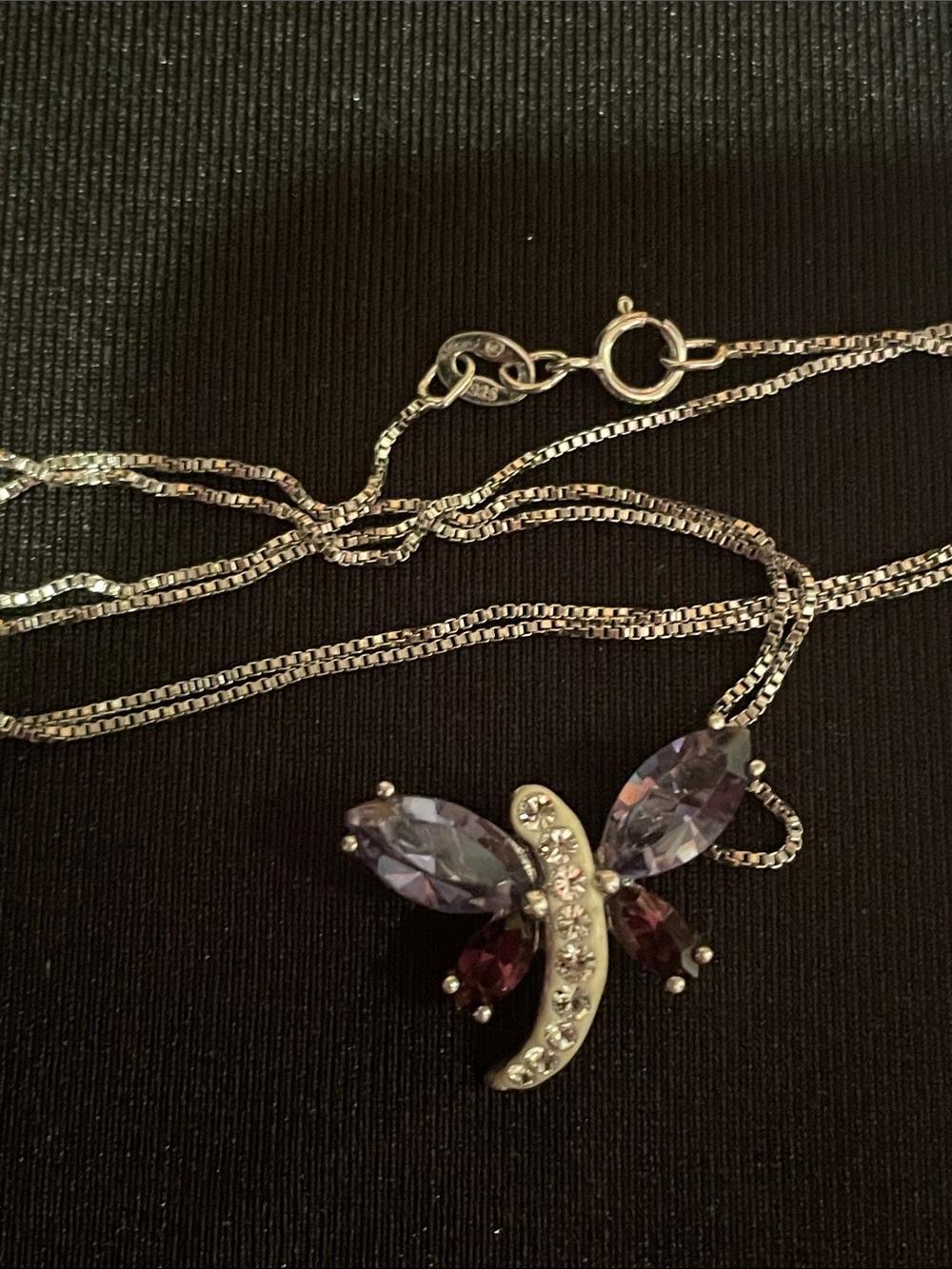 925Silver Dragonfly Pendant Necklace with Purple and Pink Crystals